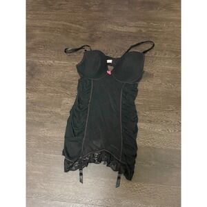 Cacique Black Mesh Ruched Garter lingerie sexy Bows Plus Size 18/20‎
